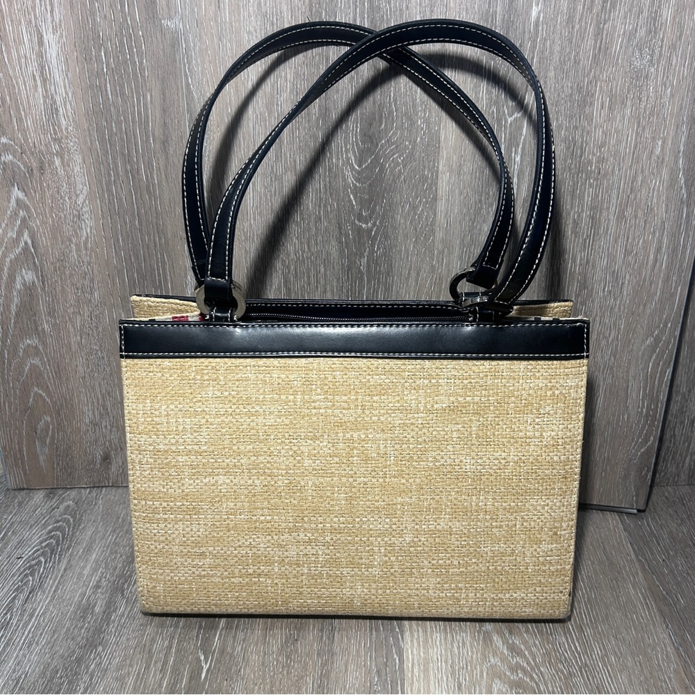 kate spade Black and Natural Straw Tote Shoulder Bag